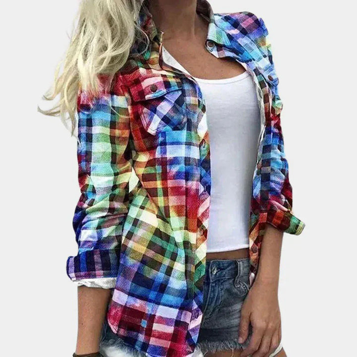PlaidEase – Blouse Femme avec Design Plaid Intemporel et Touche Féminine