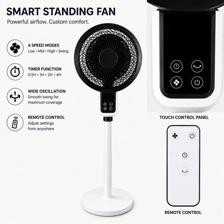 Ventilateur sur pied ajustable avec oscillation 3D