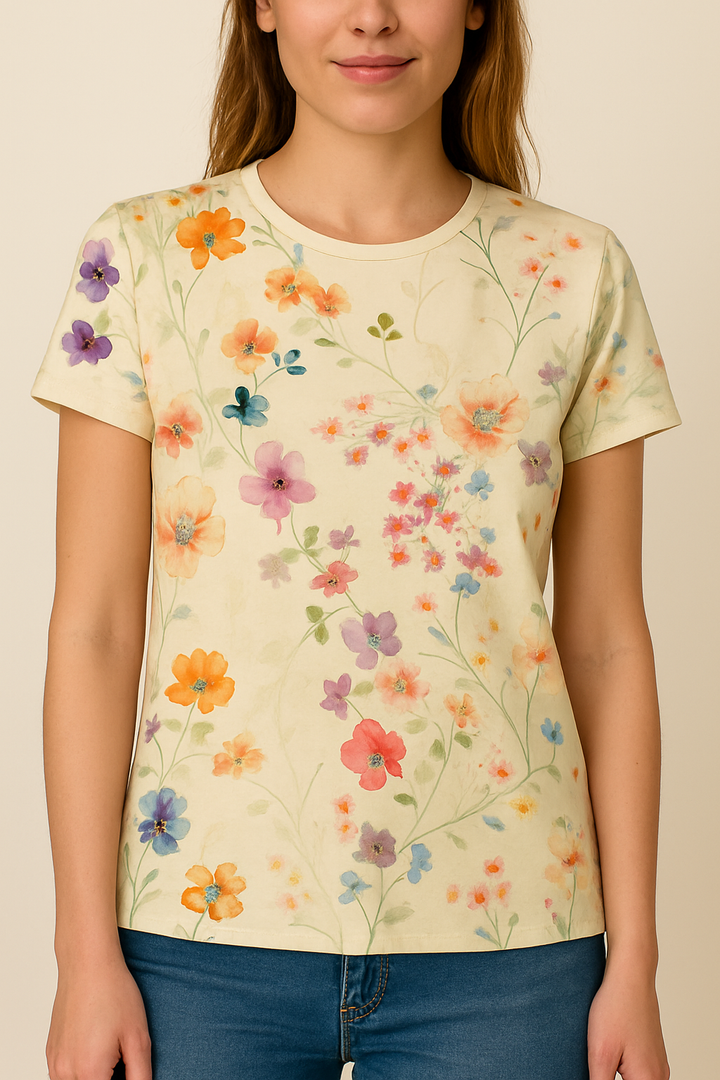 T-shirt Floral Vintage Confort Aérien avec une Touche Rétro
