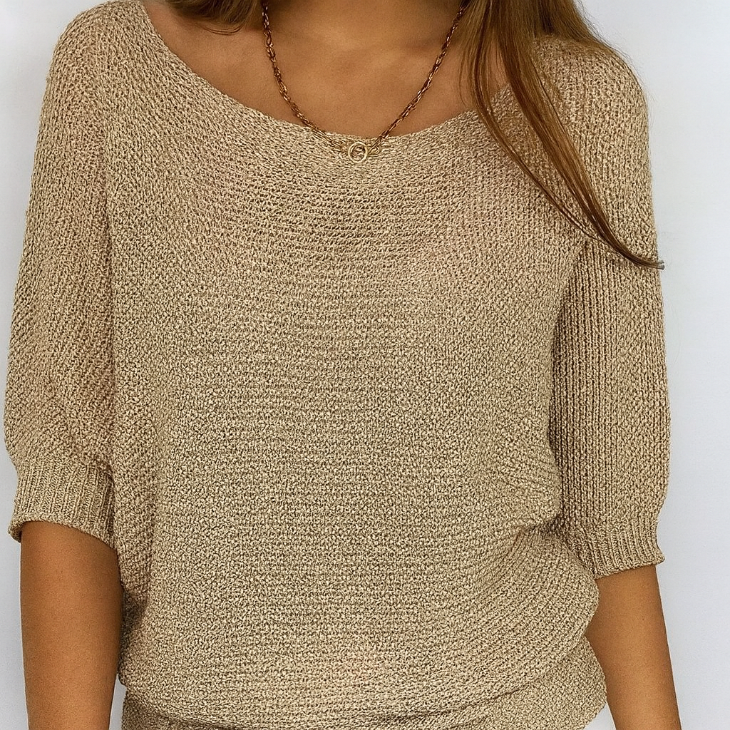 Pull en maille kaki à col rond et manches mi-longues – Style décontracté pour tous les jours