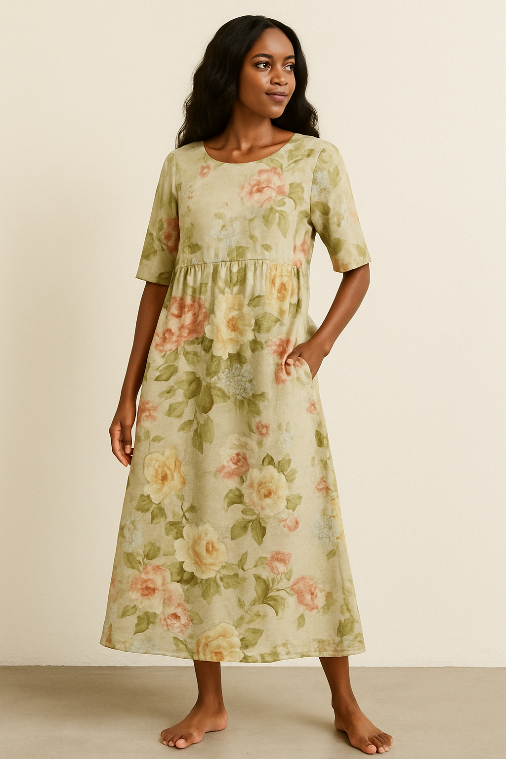 Robe Midi Khaki Femme