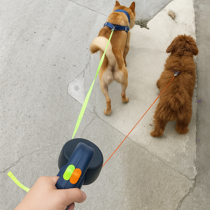Laisse Chien Rétractable Double avec Rotation 360°