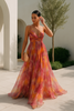 Robe Maxi Femme – Multicolore, Bretelles Fines, Col en V, Silhouette Fluide