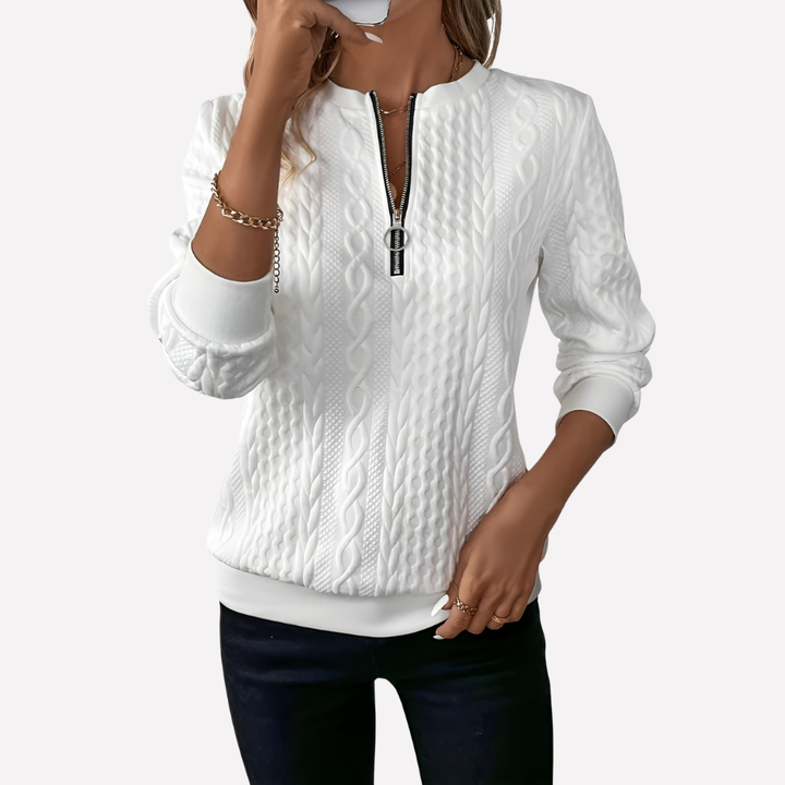 Pull-over en maille câblée pour femmes avec col zippé