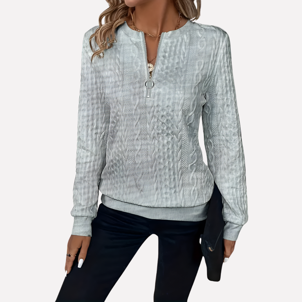 Pull-over en maille câblée pour femmes avec col zippé