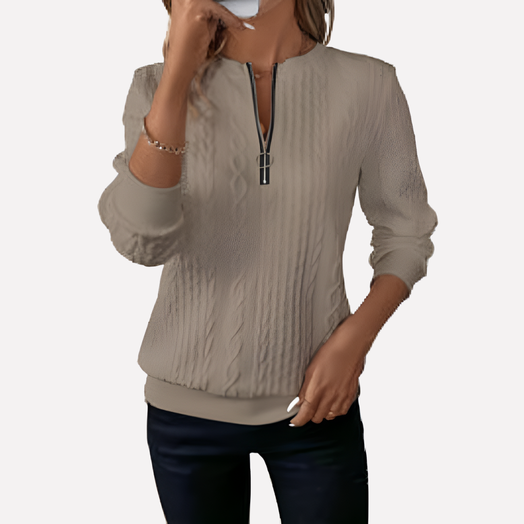 Pull-over en maille câblée pour femmes avec col zippé