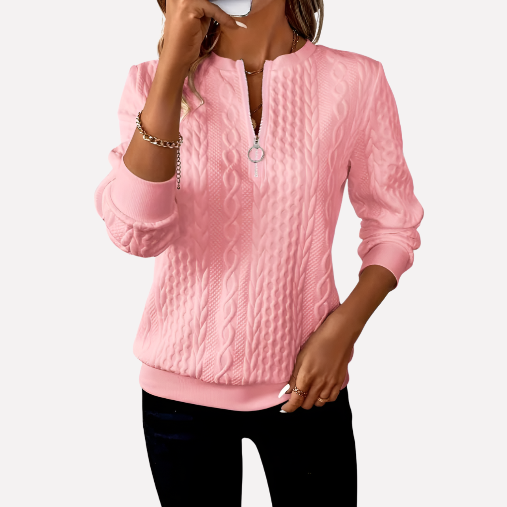 Pull-over en maille câblée pour femmes avec col zippé