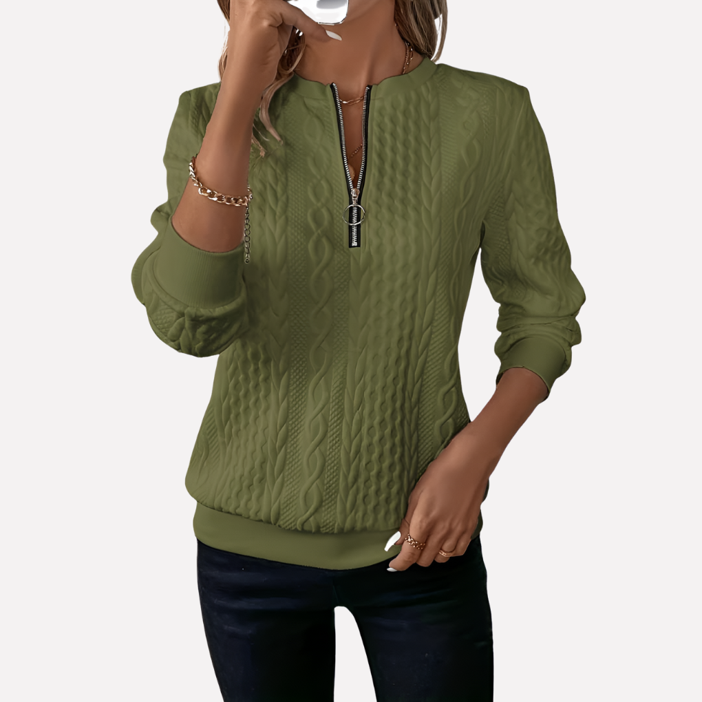 Pull-over en maille câblée pour femmes avec col zippé