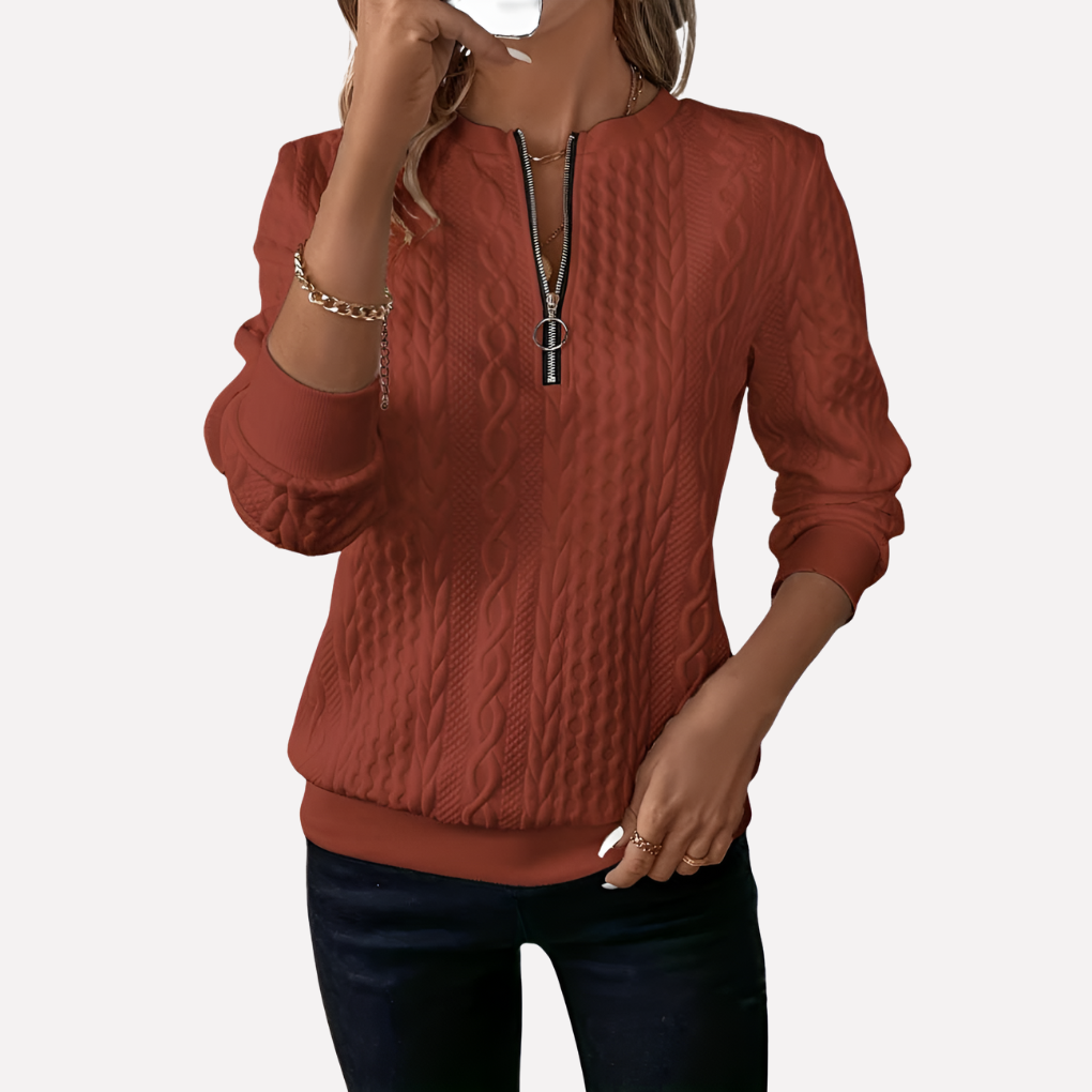 Pull-over en maille câblée pour femmes avec col zippé