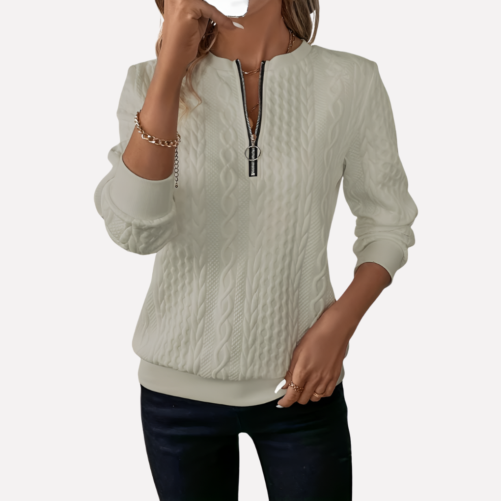 Pull-over en maille câblée pour femmes avec col zippé
