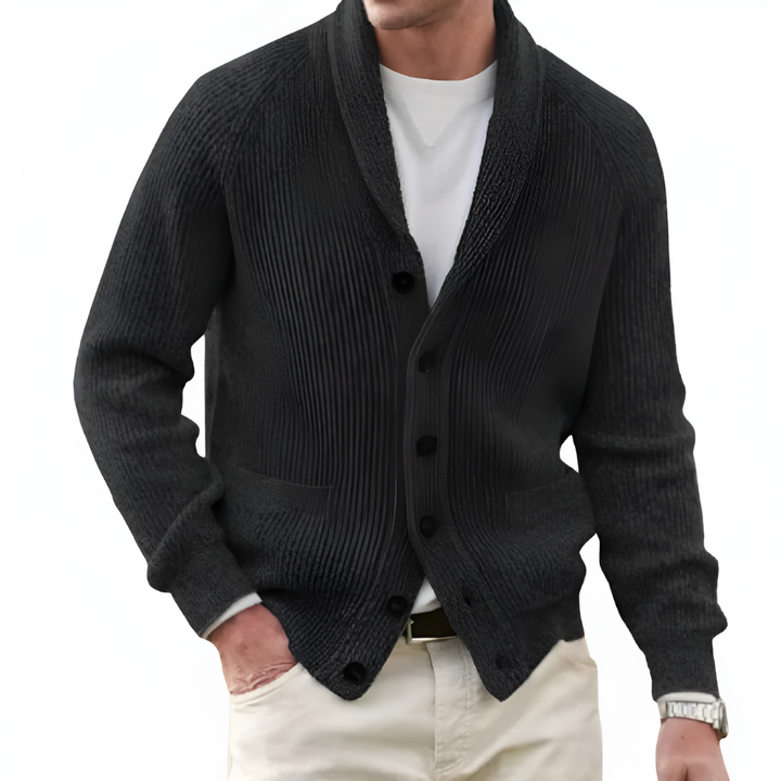 Cardigan pour hommes avec col châle et devant à boutons
