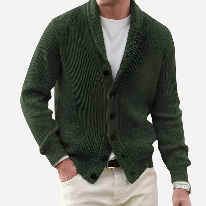 Cardigan pour hommes avec col châle et devant à boutons