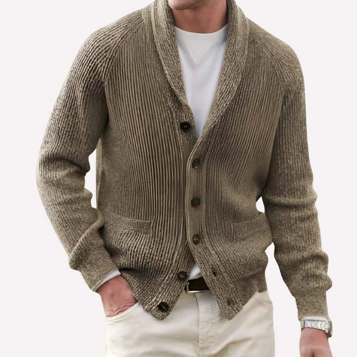 Cardigan pour hommes avec col châle et devant à boutons
