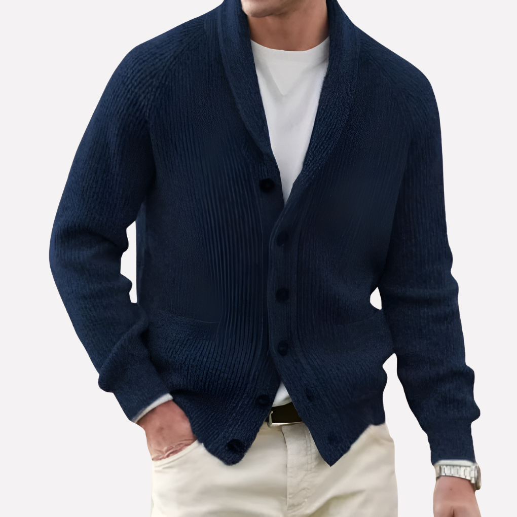 Cardigan pour hommes avec col châle et devant à boutons
