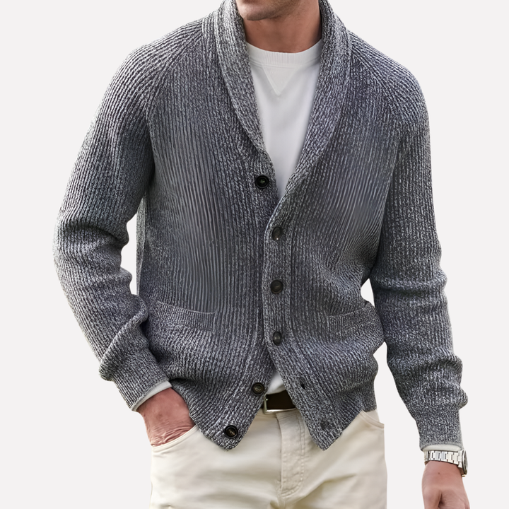 Cardigan pour hommes avec col châle et devant à boutons