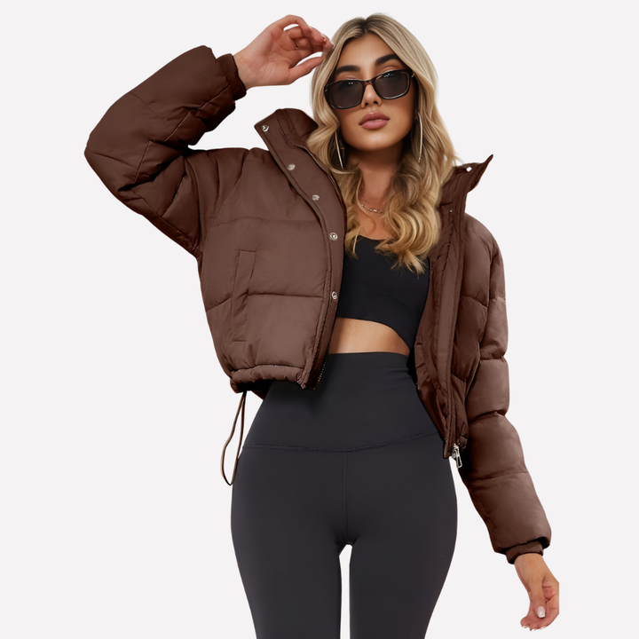 Veste courte pour femmes avec capuche et fermeture éclair avant