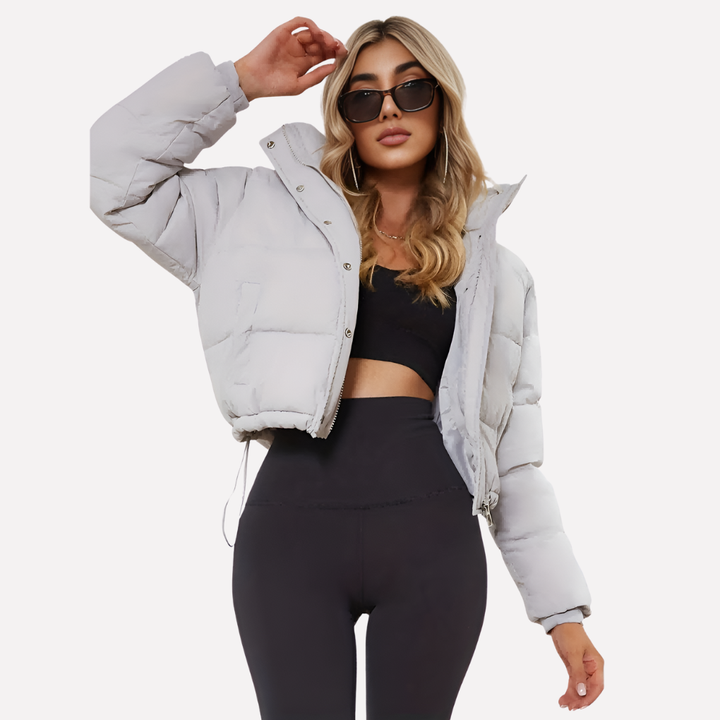 Veste courte pour femmes avec capuche et fermeture éclair avant