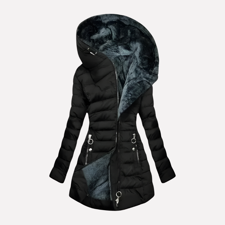 Manteau d'hiver pour femmes avec capuche et fermeture éclair