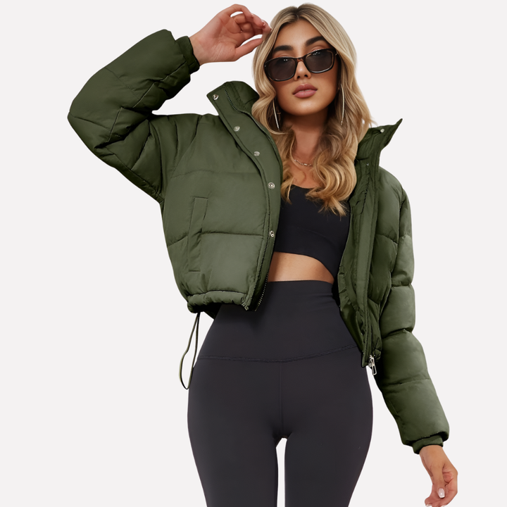 Veste courte pour femmes avec capuche et fermeture éclair avant