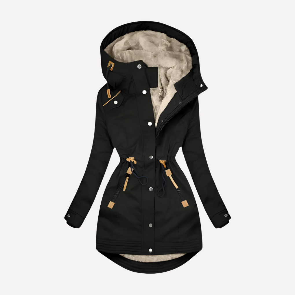 Parka pour femmes avec capuche doublée et taille avec cordon de serrage