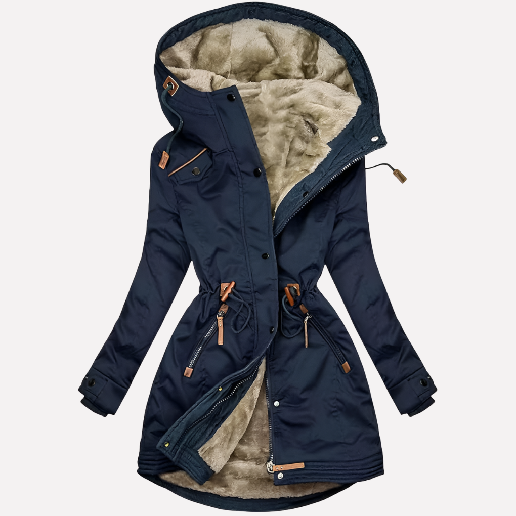 Parka pour femmes avec capuche doublée et taille avec cordon de serrage