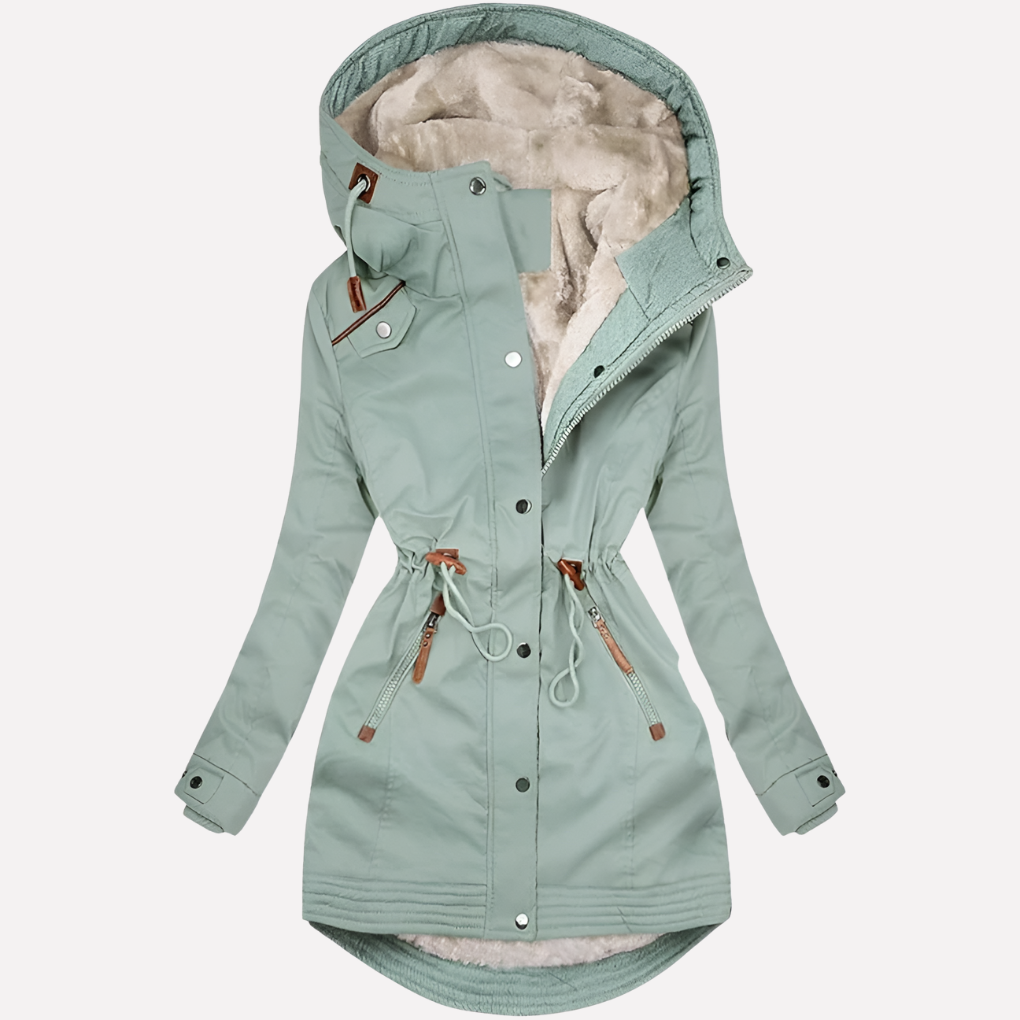 Parka pour femmes avec capuche doublée et taille avec cordon de serrage