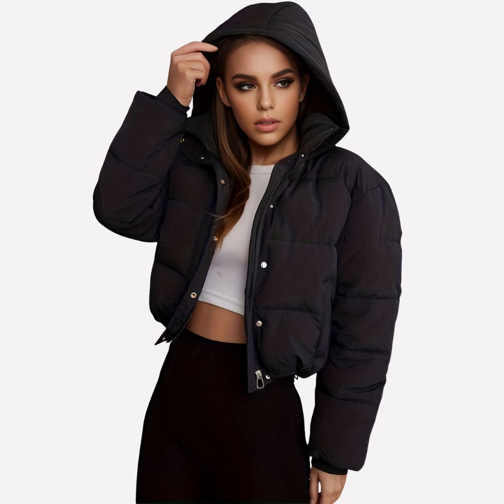 Veste courte pour femmes avec capuche et fermeture éclair avant
