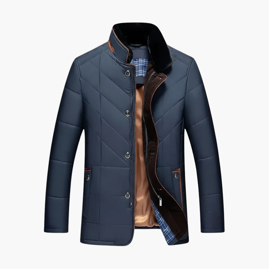 Veste Matelassée pour Hommes avec Fermeture à Bouton – Couche Extérieure à Col Montant