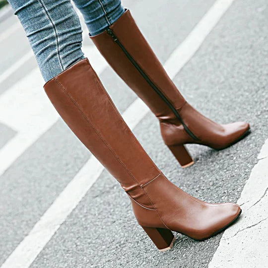 Bottes hautes à talons pour femmes avec fermeture éclair