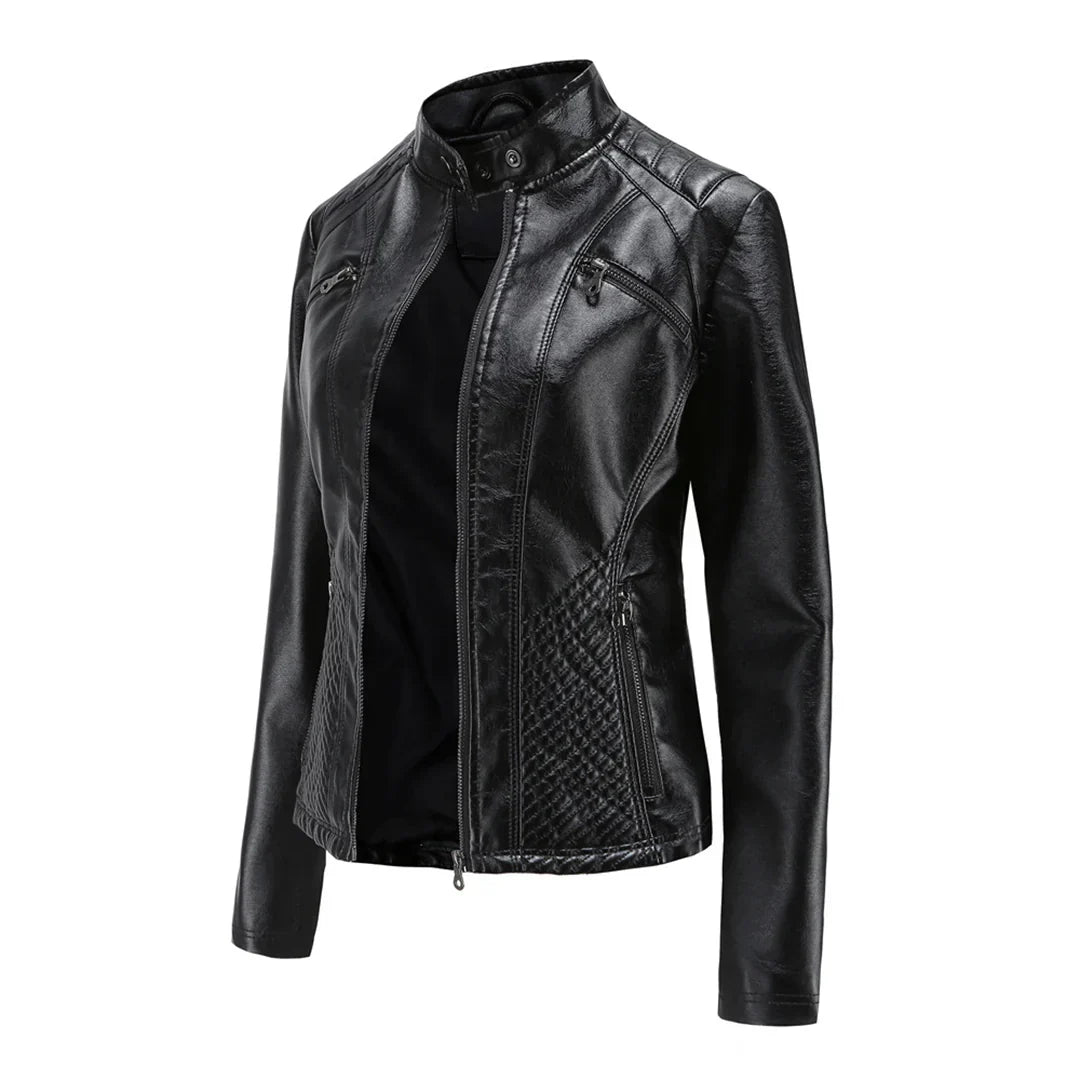 Veste Femme en Cuir Synthétique Style Biker Classique