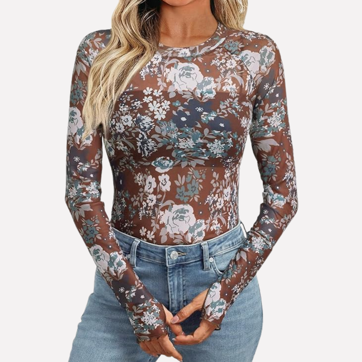 Haut en dentelle transparente en mesh