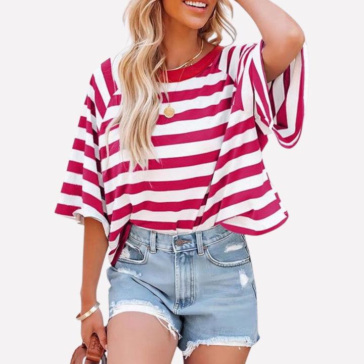 Haut Crewneck Rayé Bloc de Couleur pour Femme