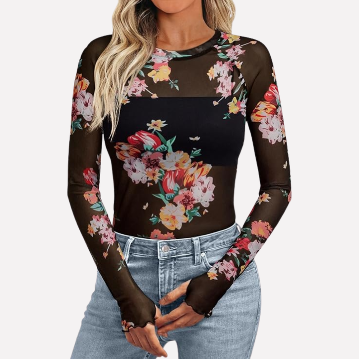 Haut en dentelle transparente en mesh