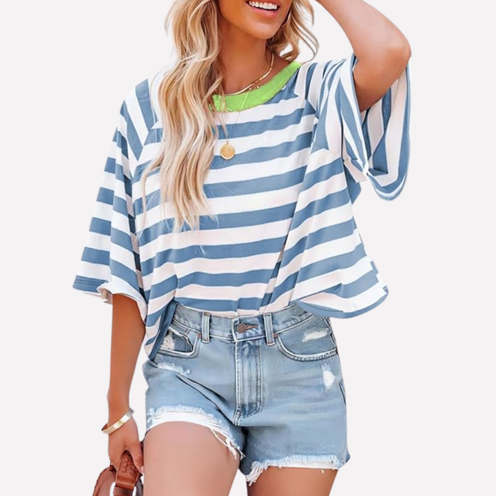 Haut Crewneck Rayé Bloc de Couleur pour Femme