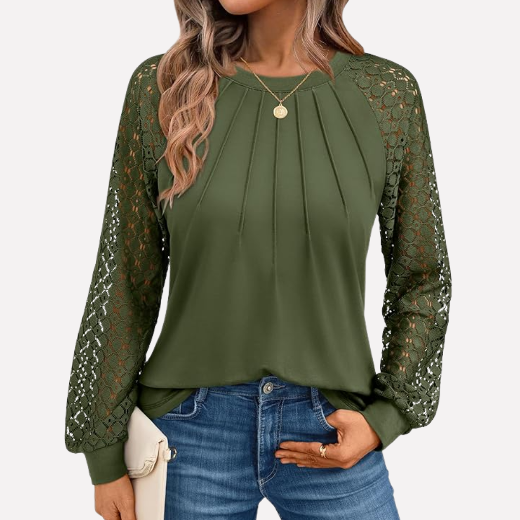 Chemise à manches longues en dentelle plissée