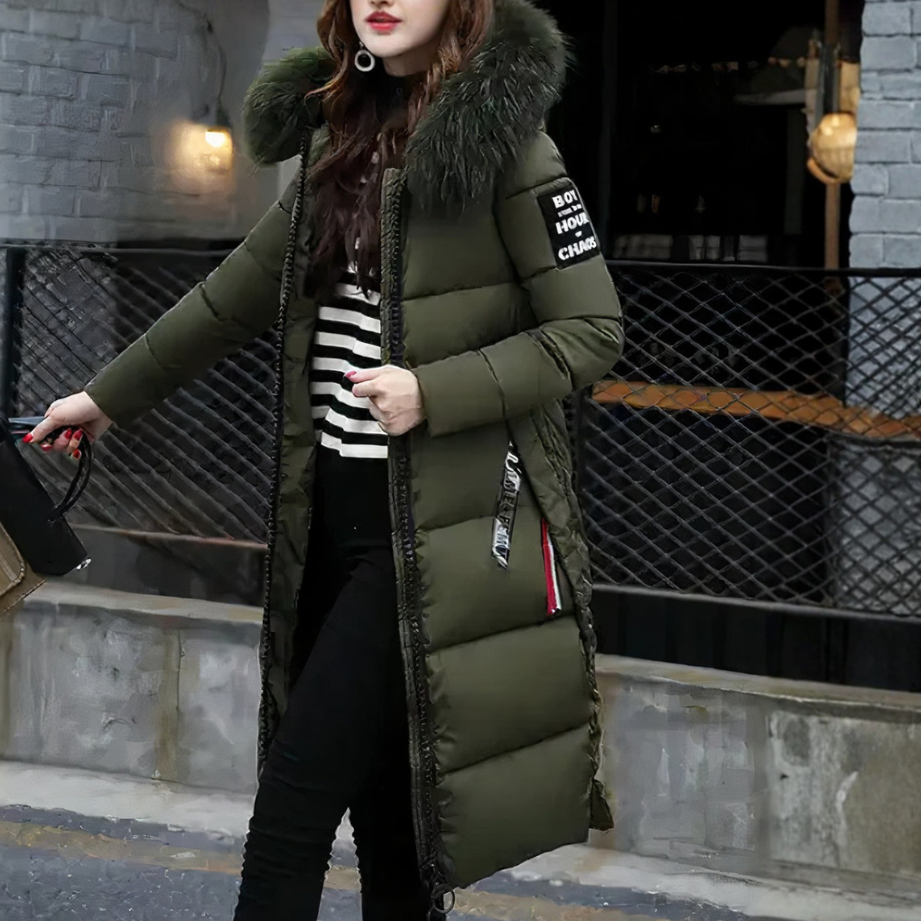 Manteau Long Femme avec Col en Fourrure