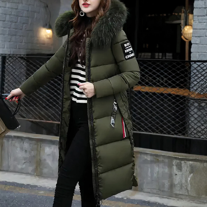Manteau Long Femme avec Col en Fourrure