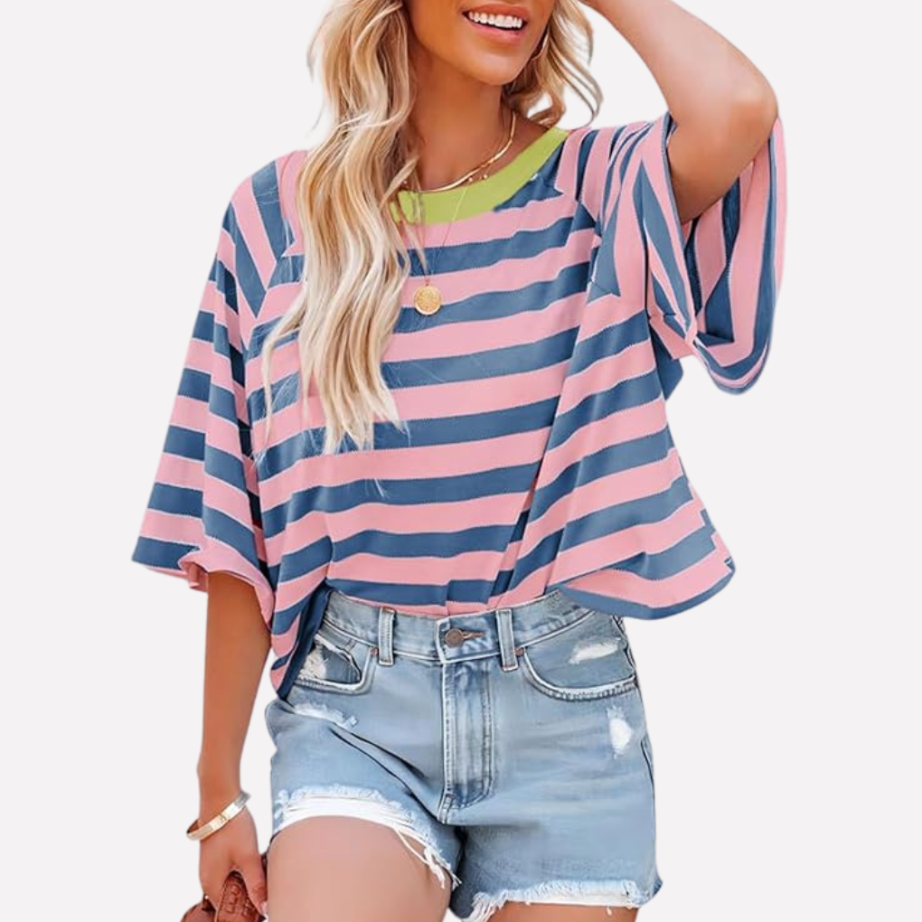 Haut Crewneck Rayé Bloc de Couleur pour Femme