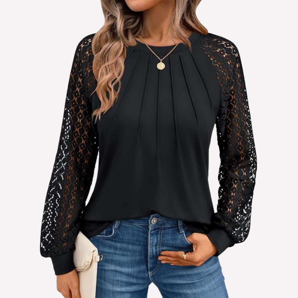Chemise à manches longues en dentelle plissée