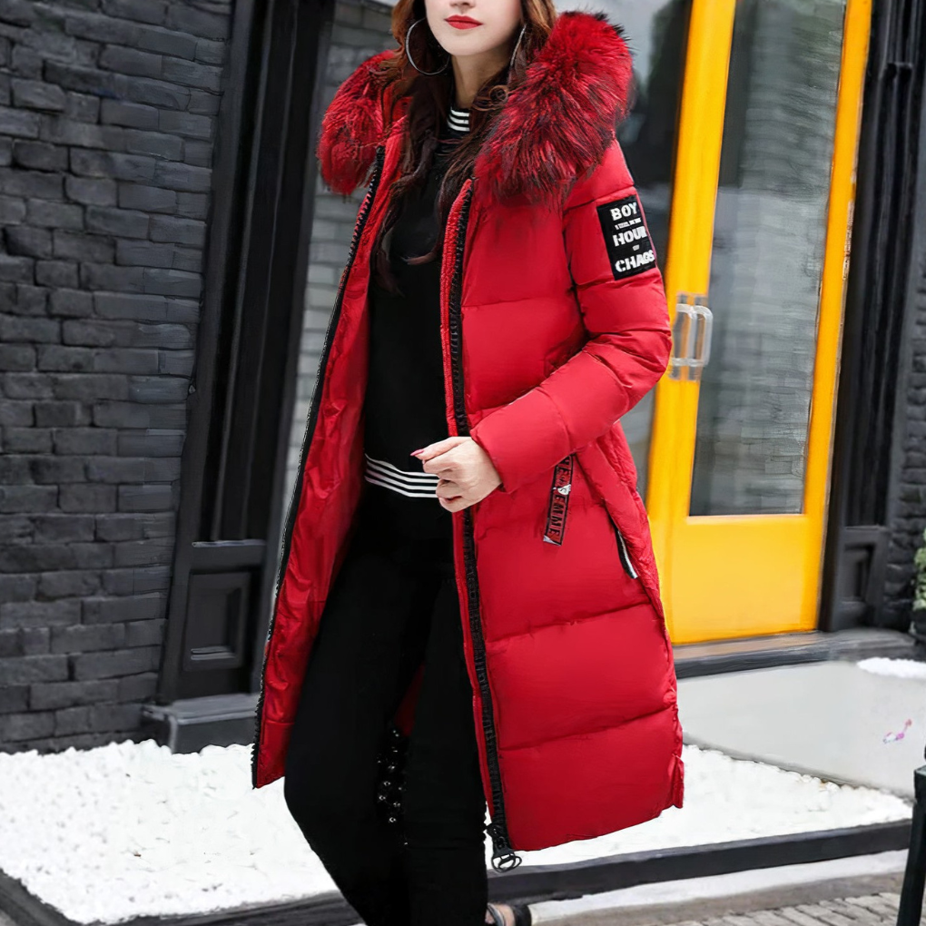Manteau Long Femme avec Col en Fourrure