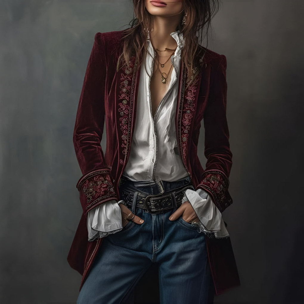 Blazer Long Brodé pour Femme
