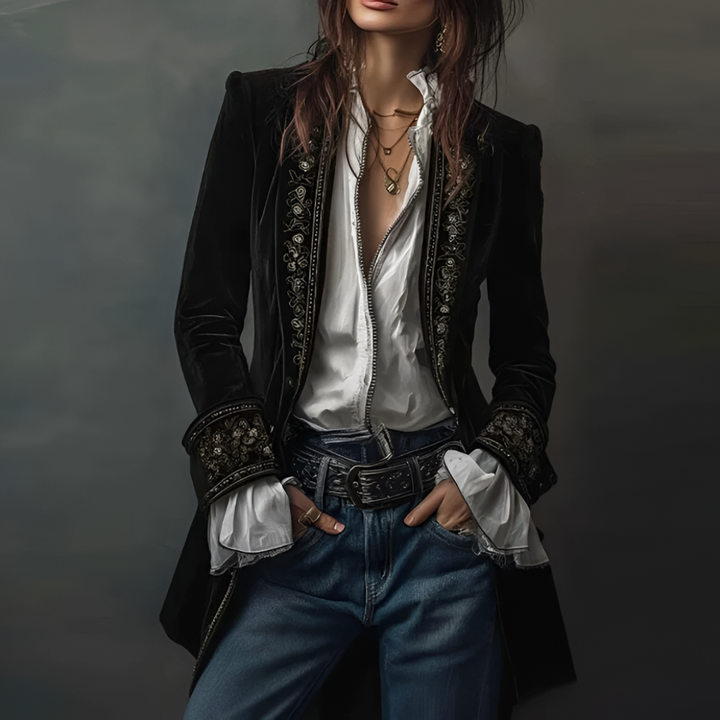 Blazer Long Brodé pour Femme
