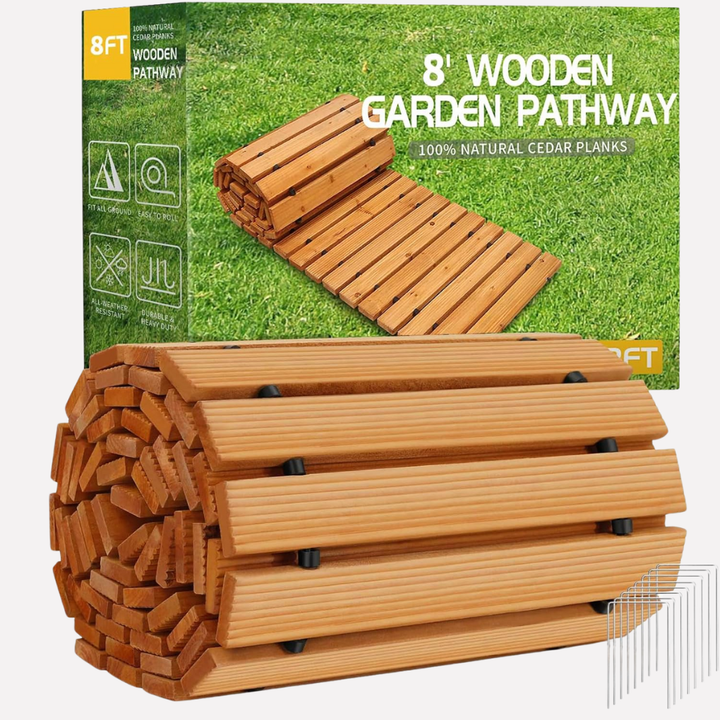 Chemin de jardin en bois déroulant