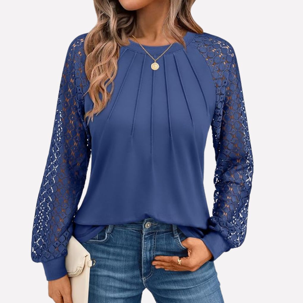 Chemise à manches longues en dentelle plissée
