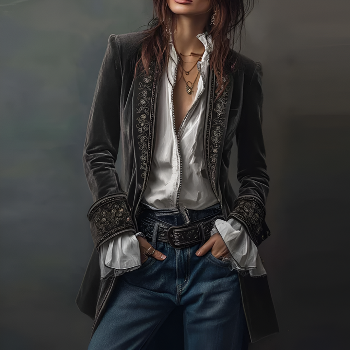 Blazer Long Brodé pour Femme