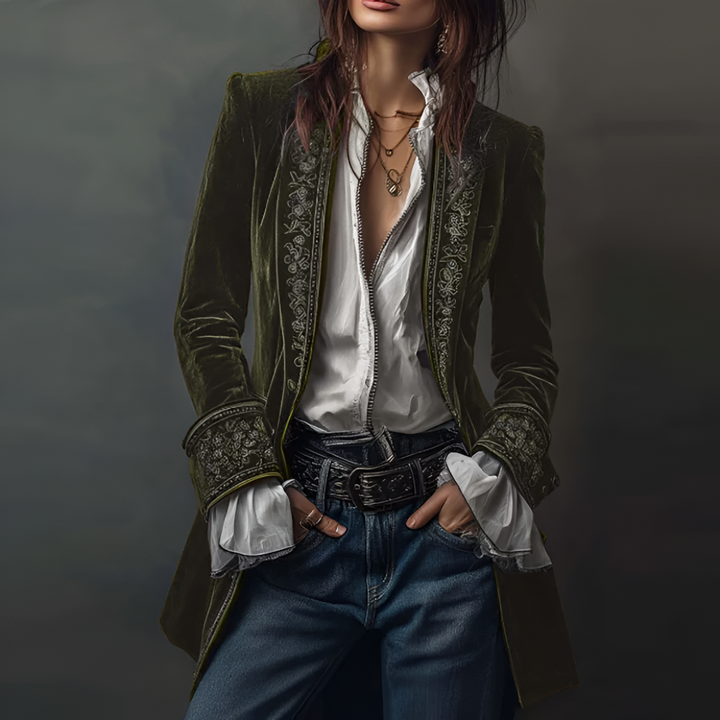 Blazer Long Brodé pour Femme