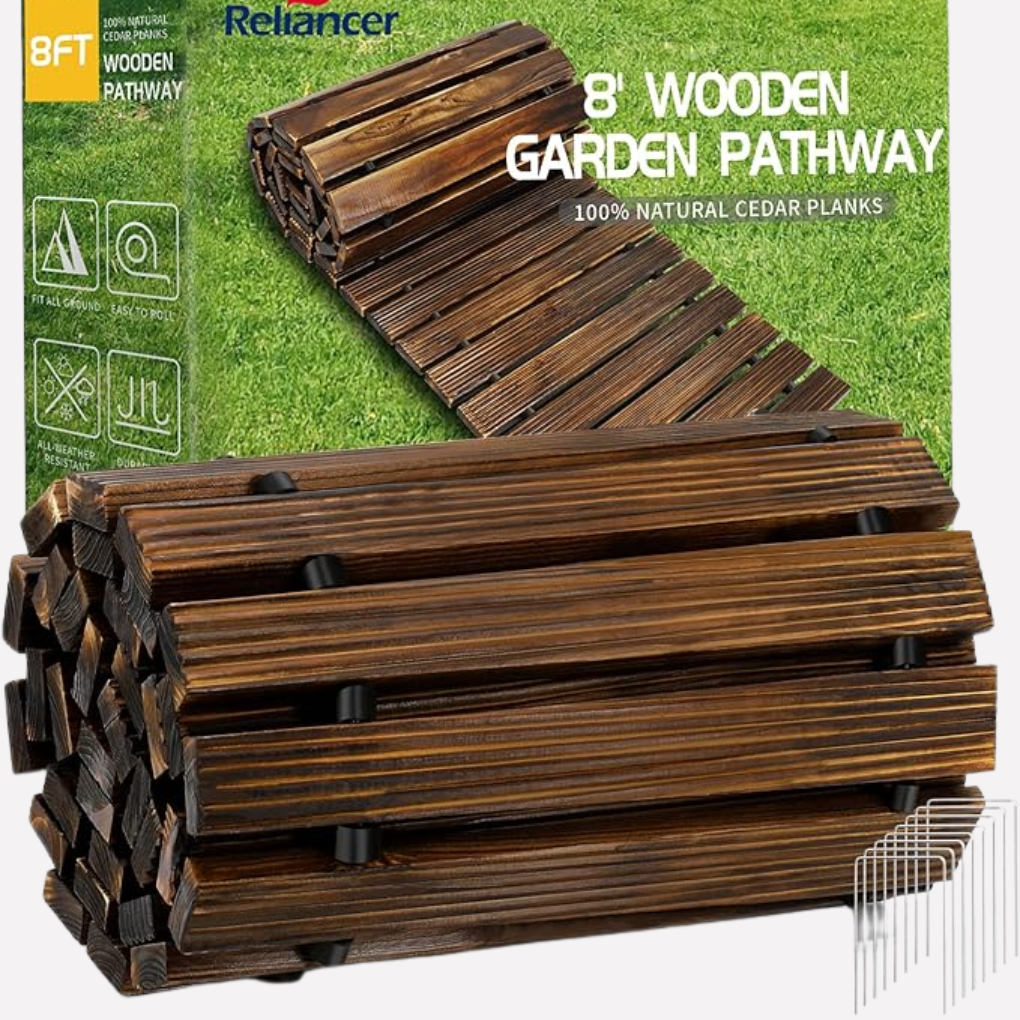 Chemin de jardin en bois déroulant