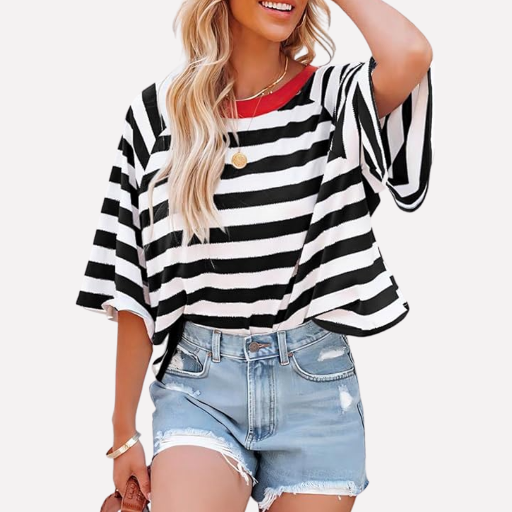 Haut Crewneck Rayé Bloc de Couleur pour Femme