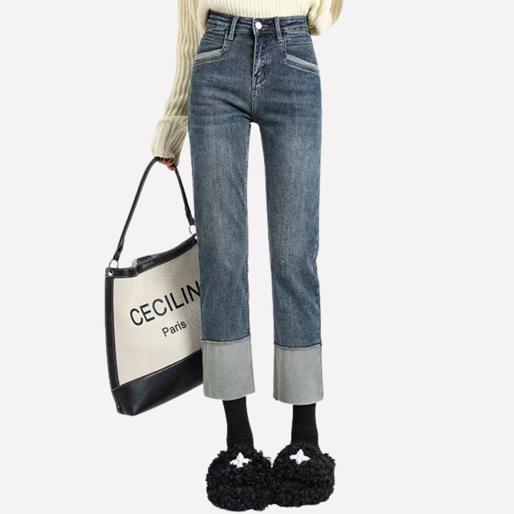 Jeans large jambe haute taille femme
