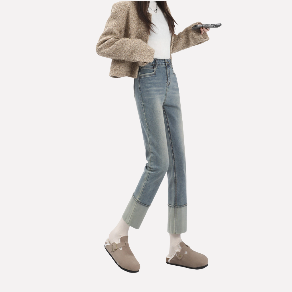 Jeans large jambe haute taille femme